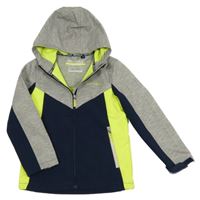 Šedo-tmavomodro-neonová softshellová bunda s kapucí C&A