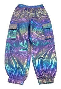 Modro-fialové metalické lehké cargo cuff šusťákové kalhoty