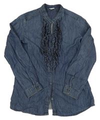 Tmavomodrá riflová halenka s volánky 