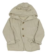 Béžový podšitý propínací svetr s kapsami s medvědy a kapucí Tu