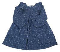 Tmavomodré puntíkaté úpletové šaty s volánky Primark