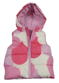 Nové - Bílo-růžová vzorovaná šusťáková zateplená vesta s kapucí Dunnes