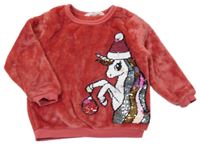 Jahodová chlupatá mikina s překlápěcími flitry H&M