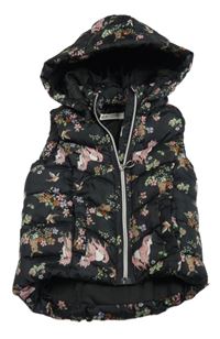 Černá šusťáková prošívaná zateplená kombinéza s jednorožci a odepínací kapucí H&M