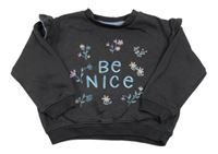 Tmavošedá mikina s nápisem a volánky Nutmeg 