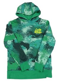 Nové - Zelená vzorovaná mikina s nápisem a kapucí Dunnes