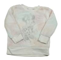 Světlerůžovo-zeleno-bílá chlupatá mikina s Minnií Disney