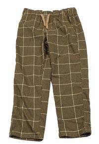 Nové - Hnědo-béžové kostkované relaxed kalhoty H&M