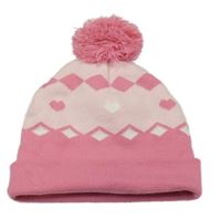 Růžovo-světlerůžová pletená zateplená čepice 