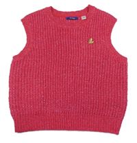 Růžová vlněná svetrová vesta s broží Okaidi