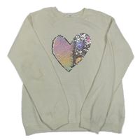 Bílý svetr se srdíčkem z flitrů H&M