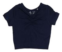 Tmavomodré žebrované sportovní crop tričko F&F