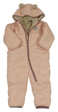 Světlerůžová šusťáková prošívaná zimní kombinéza s kapucí Lupilu