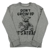 Šedá mikina s nápisem a medvídkem 