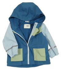 Modro-světlemodro-khaki nepromokavá jarní bunda s kapucí Ergee