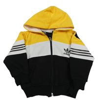 Žluto-černo-bílá propínací mikina s kapucí a logem Adidas 