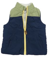 Tmavomodro-khaki šusťáková zateplená oboustranná vesta 