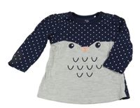 Tmavomodré triko s ptáčkem a puntíky Topolino