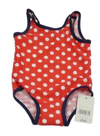 Nové - Červené jednodílné plavky s puntíky a tmavomodrými lemy Mothercare