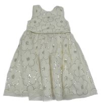 Bílé síťované šaty s květy a flitry Primark