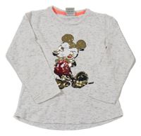 Bílo-šedé melírované triko s Mickeym z flitrů