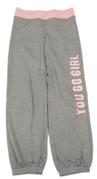Šedo-růžové tepláky s nápisem H&M