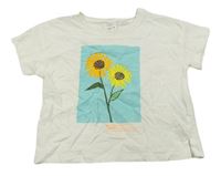 Bílé melírované tričko s kytičkami ZARA