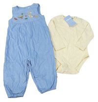 2Set - Modré manšestrové laclové kalhoty se zvířátky + vanilkové body Jojo Maman Bébé