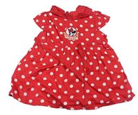 Červeno-bílé puntíkaté plátěné šaty s Minnie a límečkem s madeirou H&M