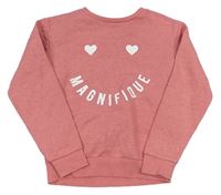 Růžová melírovaná mikina se srdíčky a nápisem/smajíkem PRIMARK