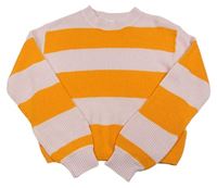 Oranžovo-světlerůžový pruhovaný žebrovaný pletený crop svetr H&M