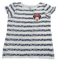 Bílo-tmavomodré květované tričko s Minnie a volánky C&A