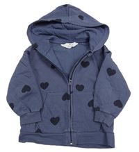 Tmavomodrá propínací mikina se srdíčky a kapucí H&M