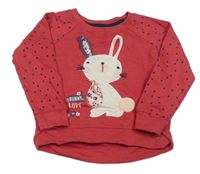 Jahodová melírovaná mikina se zajíčkem a puntíky zn. YD