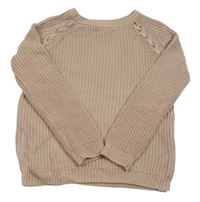 Pudrový žebrovaný pletený svetr se šněrováním PRIMARK