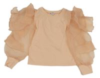 Meruňková crop mikina s organzovými rukávy s korálky RIVER ISLAND