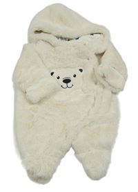 Smetanová kožešinová zateplená kombinéza s medvídkem a kapucí dopodopo