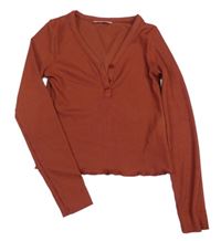 Mahagonové žebrované crop triko Candy Couture