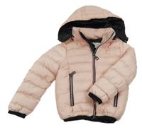 Světlerůžová prošívaná šusťáková zimní bunda s odepínací kapucí Moncler