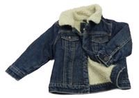 Tmavomodrá riflová zateplená bunda s huňatým límečkem PRIMARK