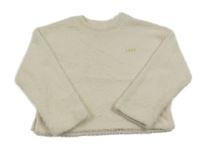 Smetanový chlupatý crop svetr s nápisem St. Bernard