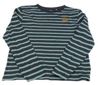 Tmavomodro-modrošedé pruhované žebrované/vzorované mikinotriko s nášivkou YIGGA