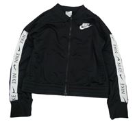 Černá propínací sportovní crop mikina s logy a bílým pruhem Nike