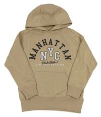 Béžová mikina s písmenky a nápisem a kapsou a kapucí F&F