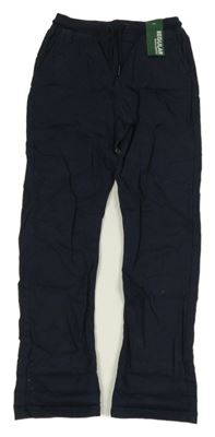 Nové - tmavomodré chino plátěné kalhoty s úpletovým pasem Next