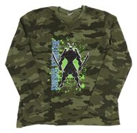 Khaki army melírované triko s potiskem 