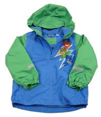 Modro-tmavozelená šusťáková jarní bunda s PJ MASKS a kapucí