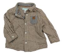 Hnědo-bílá kostkovaná košile s nášivkou OBaïBi