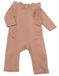 Broskvový žebrovaný overal s volánky PatPat