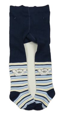 Nové - tmavomodro-pruhované punčocháče s opičkou 